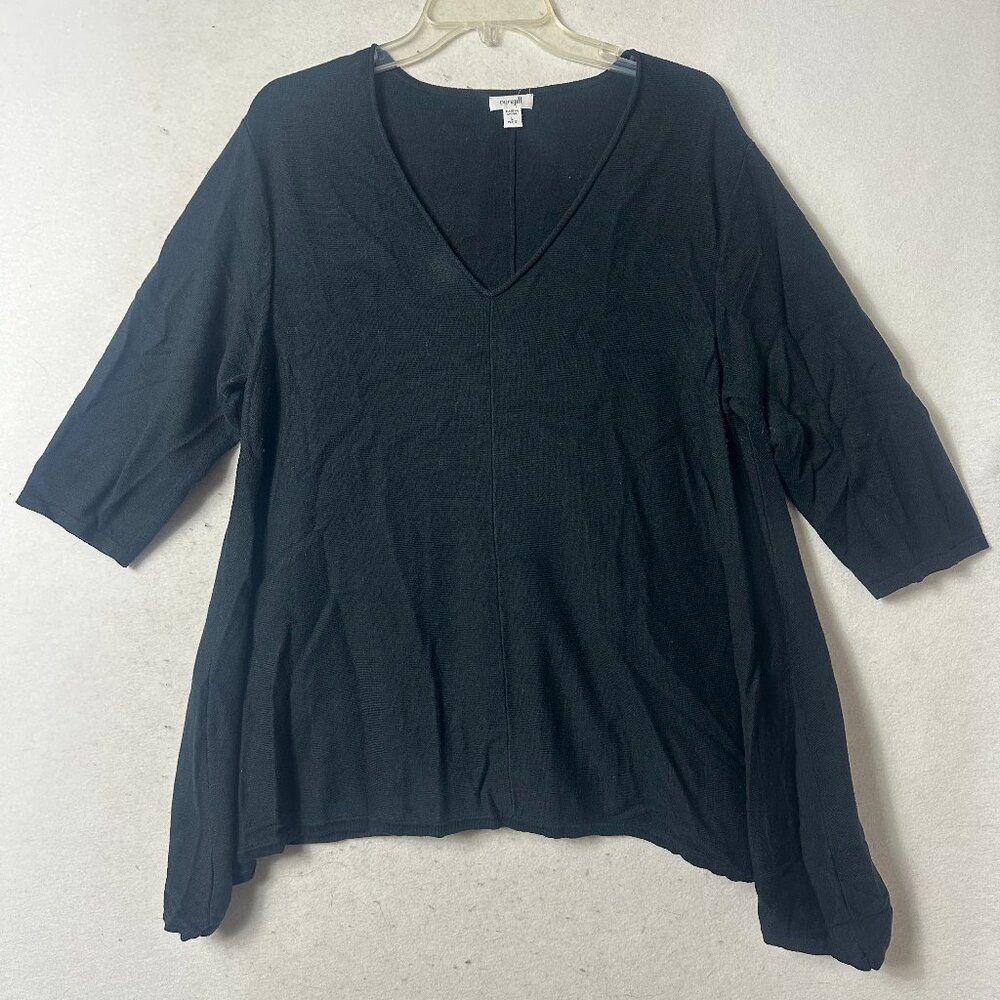 J Jill Top Pure‎ Jill SZ  L pet black  V-neck Asymmetrical Hem cotton silk blend